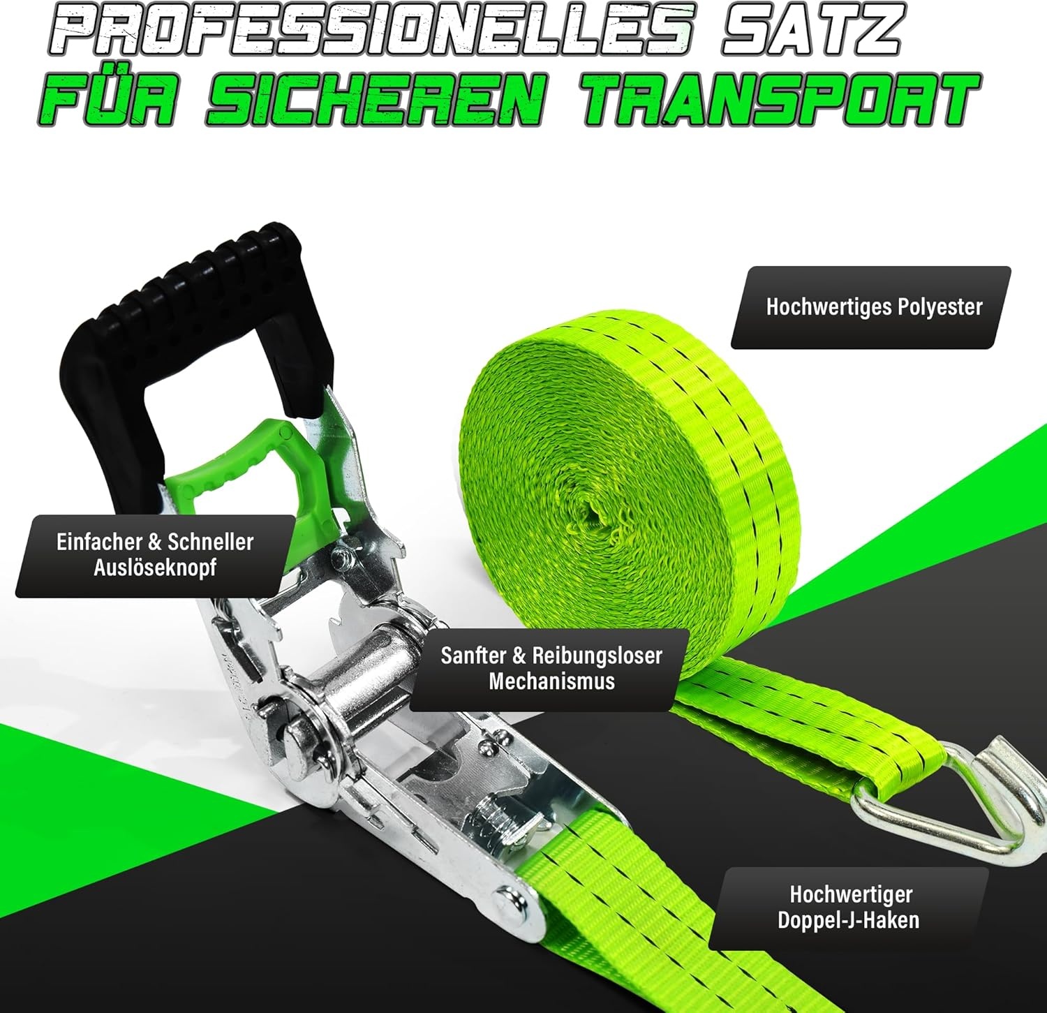 StarLeaparts 4-delige set spanbanden met ratel, 6m x 35mm Twee-delige professionele sjorringen wielspanbanden, spanbanden belastbaar tot 2000kg, Twee-delige ratelgespen voor autotransport PKW