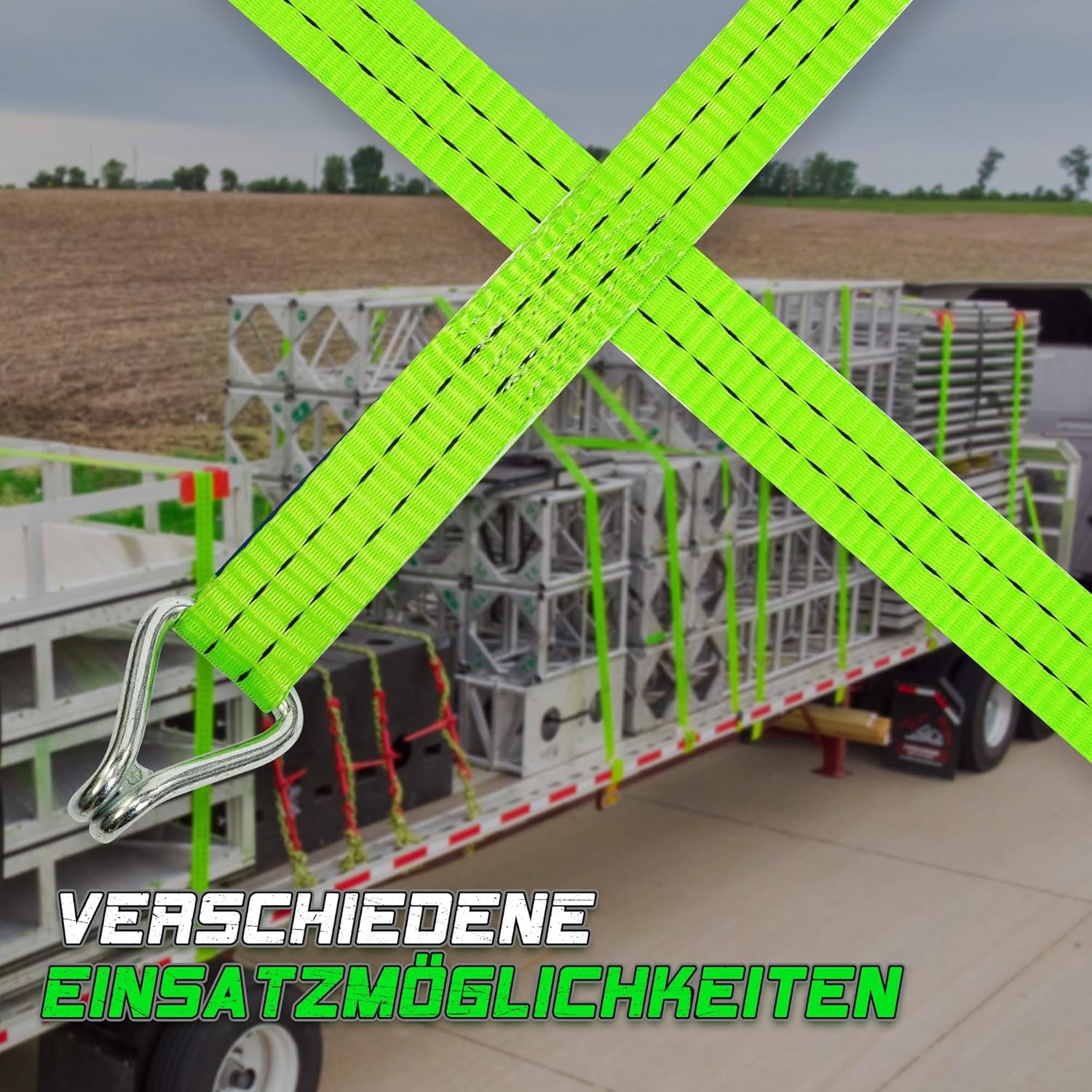 StarLeaparts 4-delige set spanbanden met ratel, 6m x 35mm Twee-delige professionele sjorringen wielspanbanden, spanbanden belastbaar tot 2000kg, Twee-delige ratelgespen voor autotransport PKW