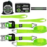 StarLeaparts 4-delige set spanbanden met ratel, 6m x 35mm Twee-delige professionele sjorringen wielspanbanden, spanbanden belastbaar tot 2000kg, Twee-delige ratelgespen voor autotransport PKW