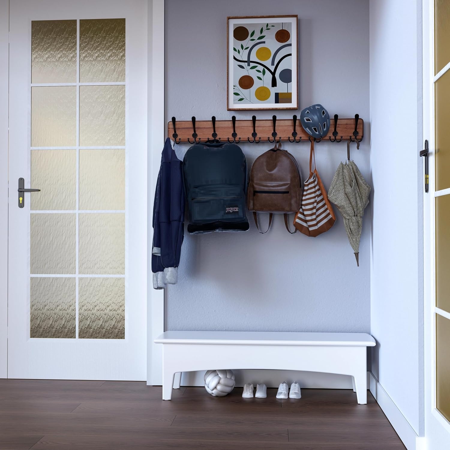 SKOLOO Rustic Large Coat Rack Wall Mount-38.6'' Long Coat Rack for Wall, Wood Coat Rack Hook, Farmhouse Coat Hanger Wall Mount for Hanging Jacket Coat