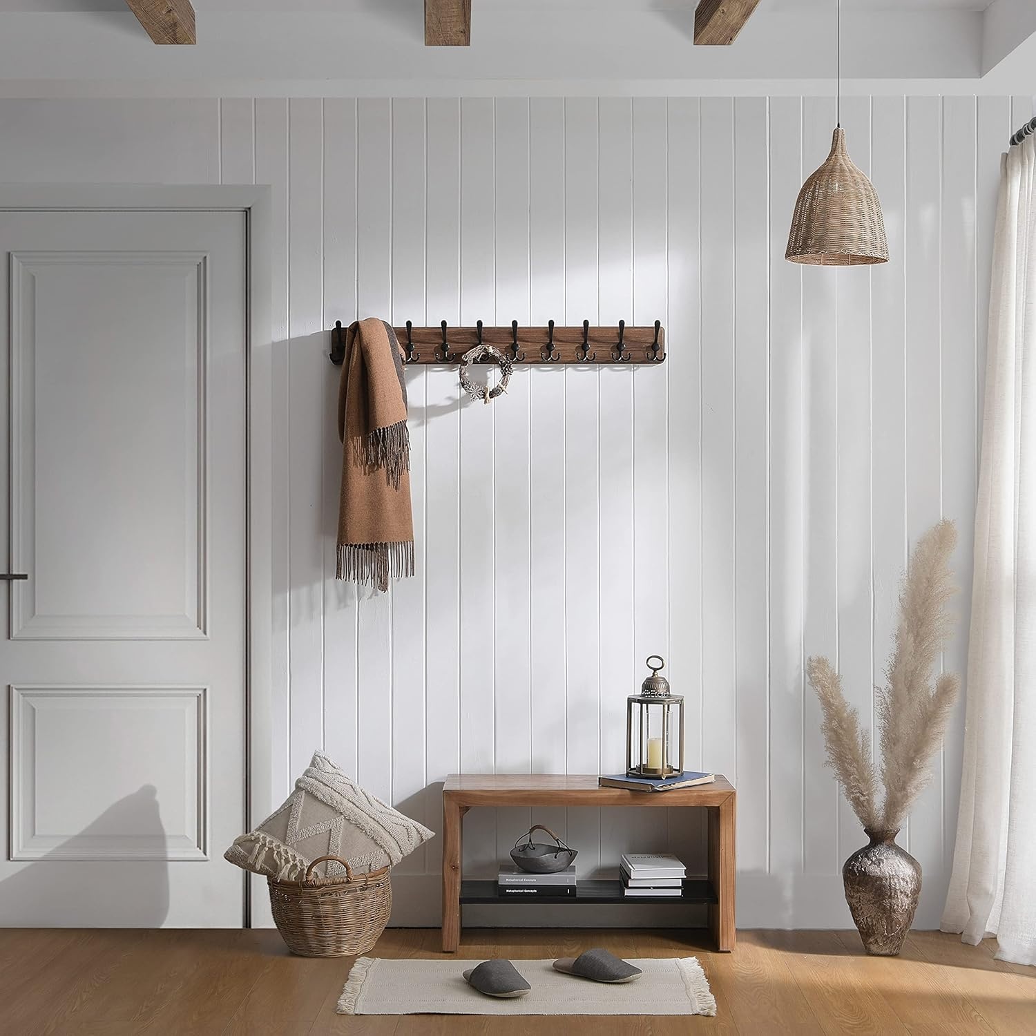 SKOLOO Rustic Large Coat Rack Wall Mount-38.6'' Long Coat Rack for Wall, Wood Coat Rack Hook, Farmhouse Coat Hanger Wall Mount for Hanging Jacket Coat