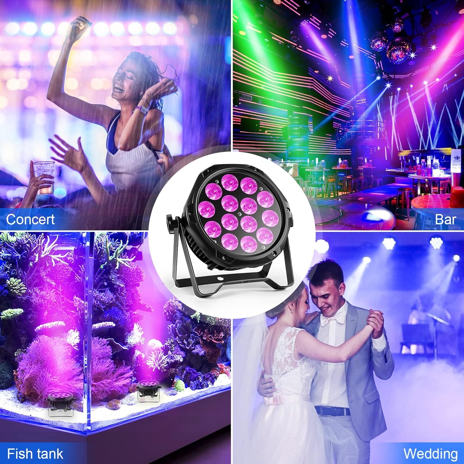 RGBW 4-in-1 led-podiumlicht, 14 leds, met IP65 waterdichte kabel, discofeestlamp voor buiten, DJ, bar, club, Kerstmis, Helloween