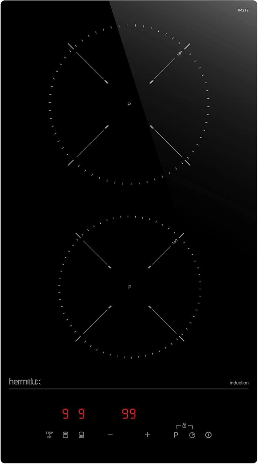 Hermitlux Induction Hob 2 Zones, Built-in Electric Hob with Flex Zone，2800W Electric Cooktop with 9 Power Level