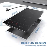 Hermitlux Induction Hob 2 Zones, Built-in Electric Hob with Flex Zone，2800W Electric Cooktop with 9 Power Level
