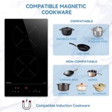 Hermitlux Induction Hob 2 Zones, Built-in Electric Hob with Flex Zone，2800W Electric Cooktop with 9 Power Level