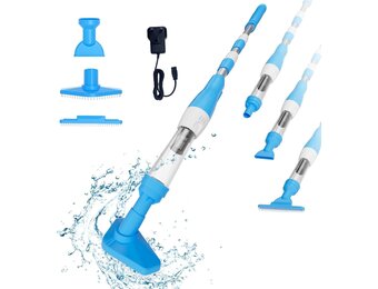 Pool Vacuum Cleaner, 3 in 1 Electric Pool Hoover with Length Adjustable Handle, Rechargeable Vacuum for Spas, Hot Tubs, Small Pools - Running time up to 90 Minutes, Blue