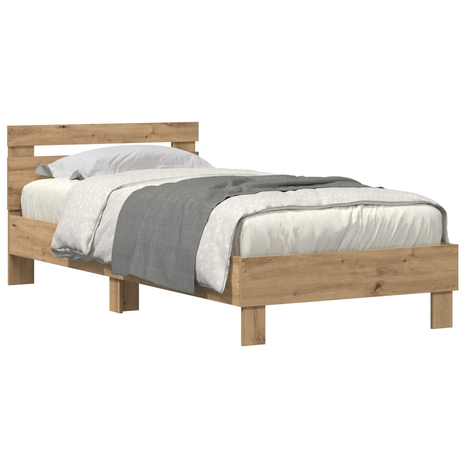 vidaXL Bedframe artisanaal eikenkleurig 75 x 190 cm Bewerkt hout