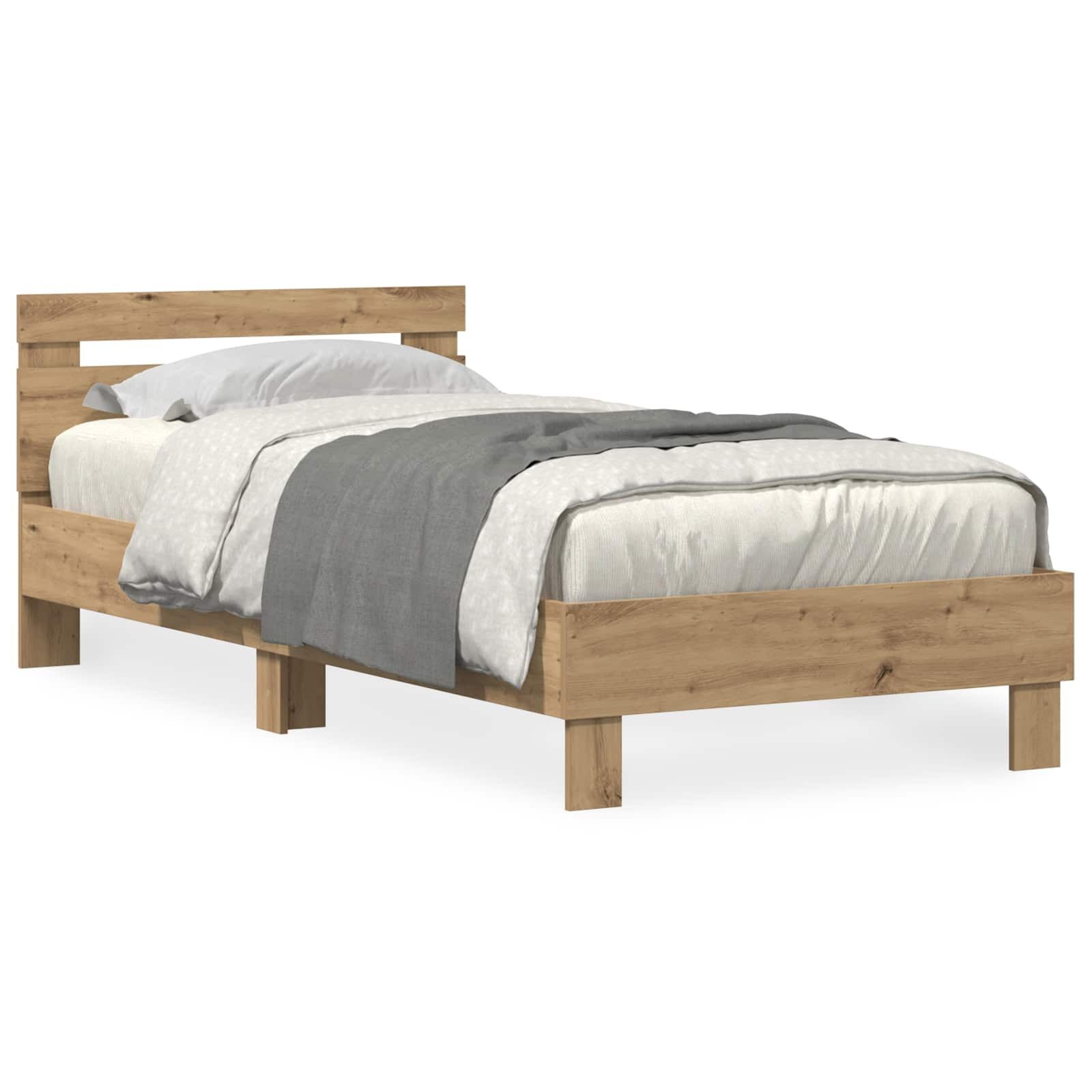 vidaXL Bedframe artisanaal eikenkleurig 75 x 190 cm Bewerkt hout