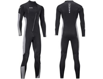 Wetsuit Men and Women 3mm Neoprene Diving Wet Suit with Front Zipper for Scuba Surfing Cold Water (Black+Grey, XL)