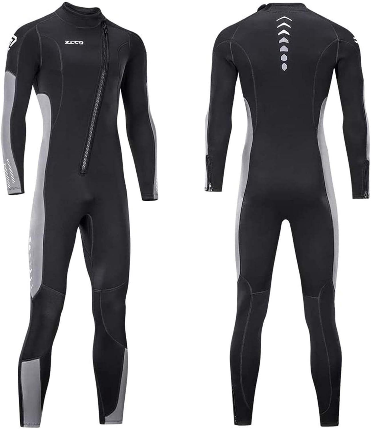 Wetsuit Men and Women 3mm Neoprene Diving Wet Suit with Front Zipper for Scuba Surfing Cold Water (Black+Grey, XL)