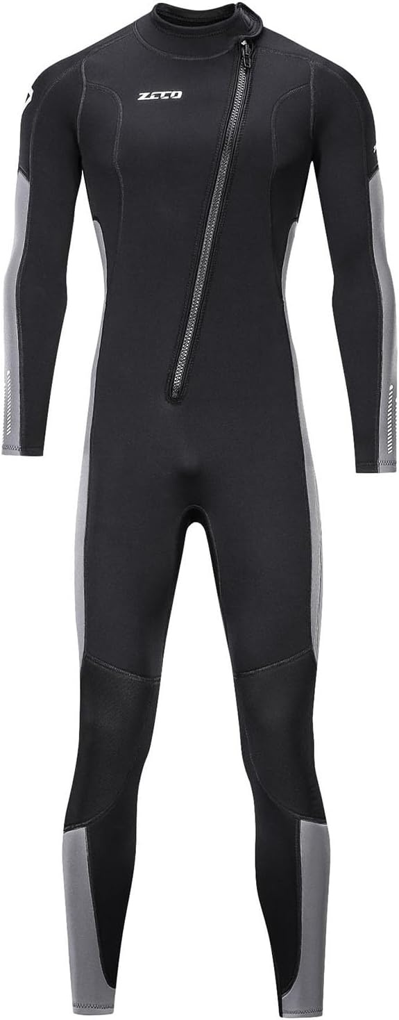 Wetsuit Men and Women 3mm Neoprene Diving Wet Suit with Front Zipper for Scuba Surfing Cold Water (Black+Grey, XL)