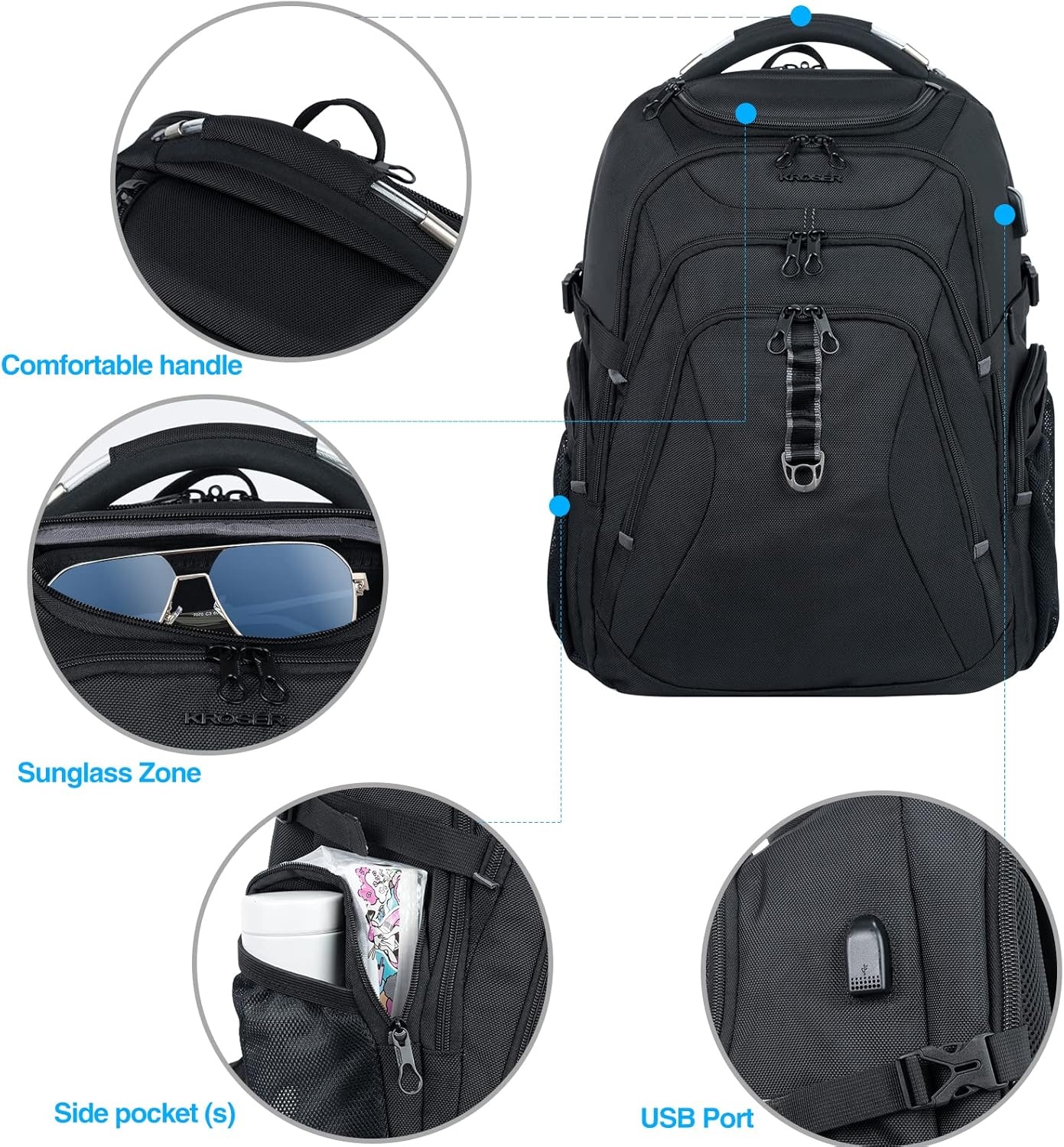 KROSER Travel Laptop Backpack 18.4 Inch XXXL Gaming Backpack with Hard Shell Saferoom RFID Pockets Water-Repellent Business College Daypack Stylish Laptop Bag for Men/Women-Black Grey