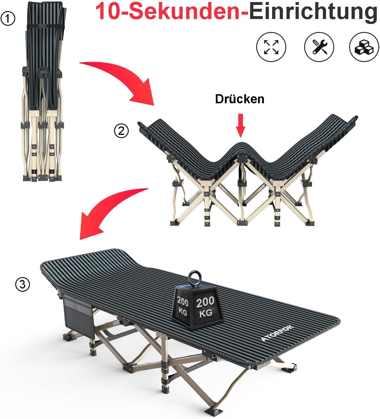 Campingbed Opvouwbaar - Extra Breed & Robuust (tot 200 kg) - 30% Korting!