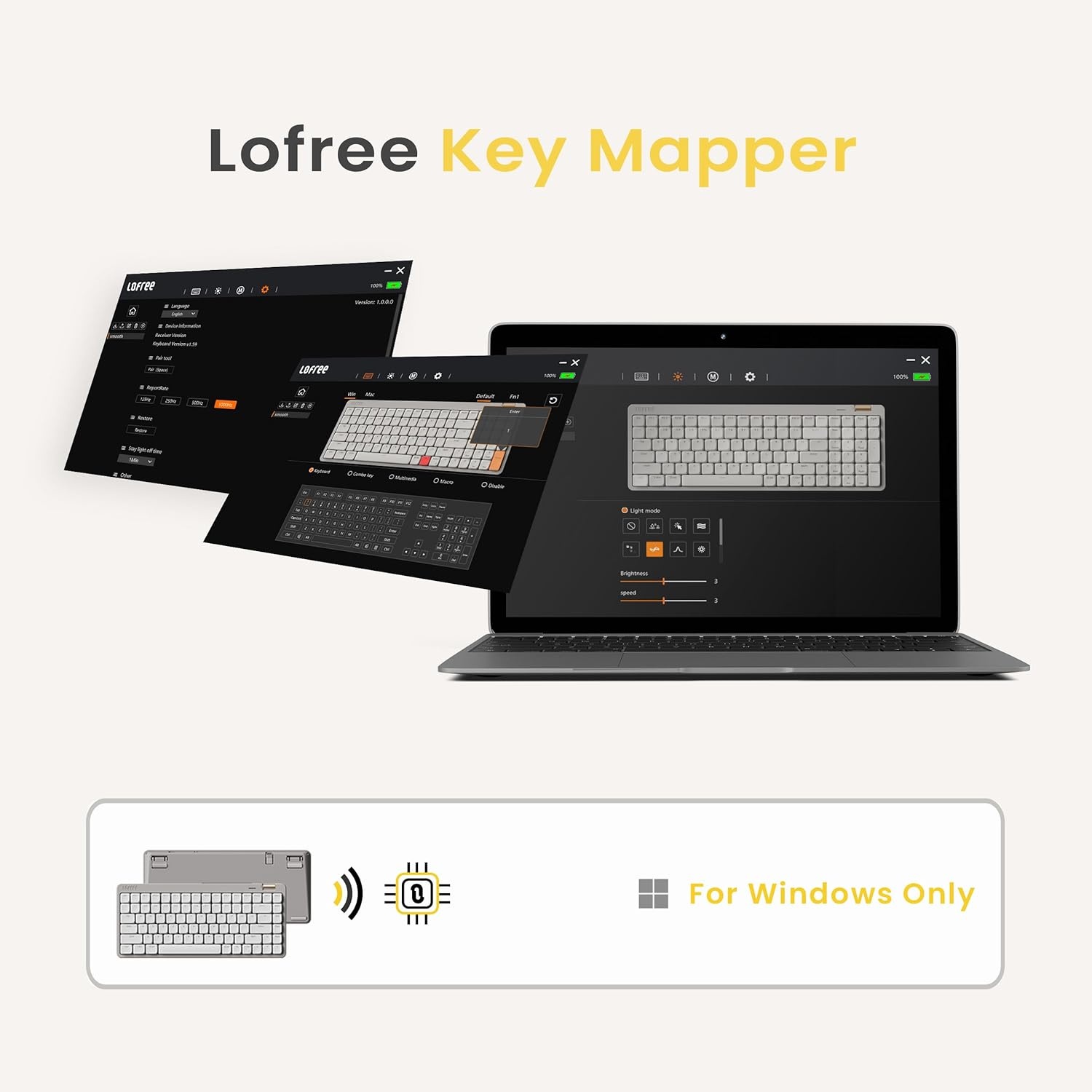 Flow Lite 100 toetsen Low Profile mechanisch toetsenbord, oplaadbaar draadloos toetsenbord met 2,4G-ontvanger, bluetooth en kabelverbinding voor Windows, Mac/Spector lineaire switches (off-white)