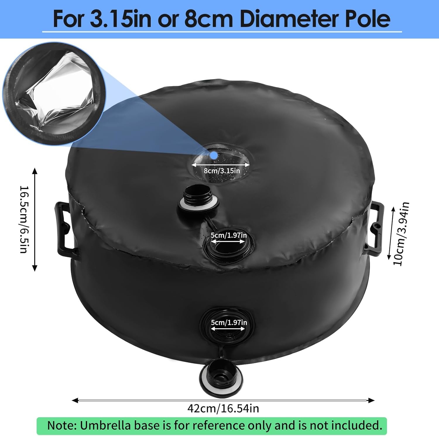 1Pc paraplubasis gewicht tas tot 23kg water, met 2 duurzame handgrepen en grote import en export, Parasol waterzak gewichten voor 3.15in Diameter Outdoor tuin patio Offset Stand