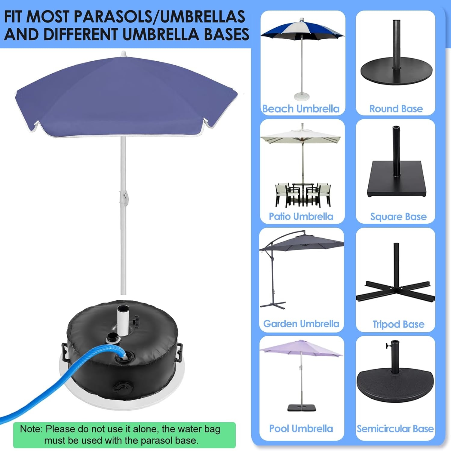 1Pc paraplubasis gewicht tas tot 23kg water, met 2 duurzame handgrepen en grote import en export, Parasol waterzak gewichten voor 3.15in Diameter Outdoor tuin patio Offset Stand