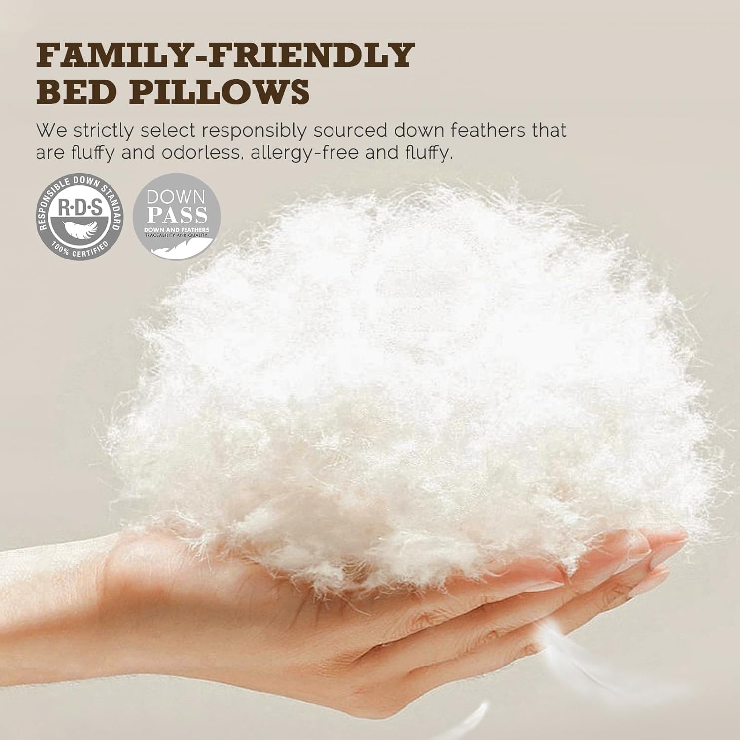 BPC Organic feather down pillows 80x80 Pack of 1 pcs, Luxurious 3-chamber hotel sleeping pillow, 80x80 cm down pillow with 100% cotton cover and goose down filling, White