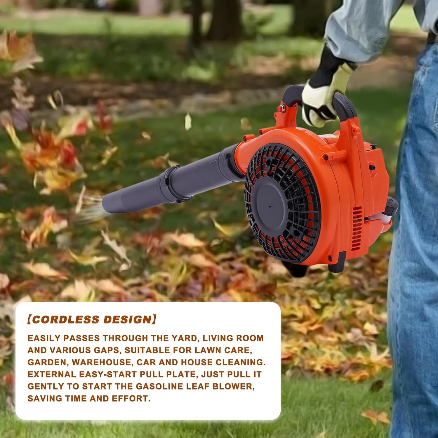 Handheld Petrol Leaf Blower Cordless Leaf Vacuum Leaf Blower 26cc Blowing Device, 380CFM Garden Fan, 2-Stroke Air-Cooled Motor, Portable Motor Blower for Leaves Patios