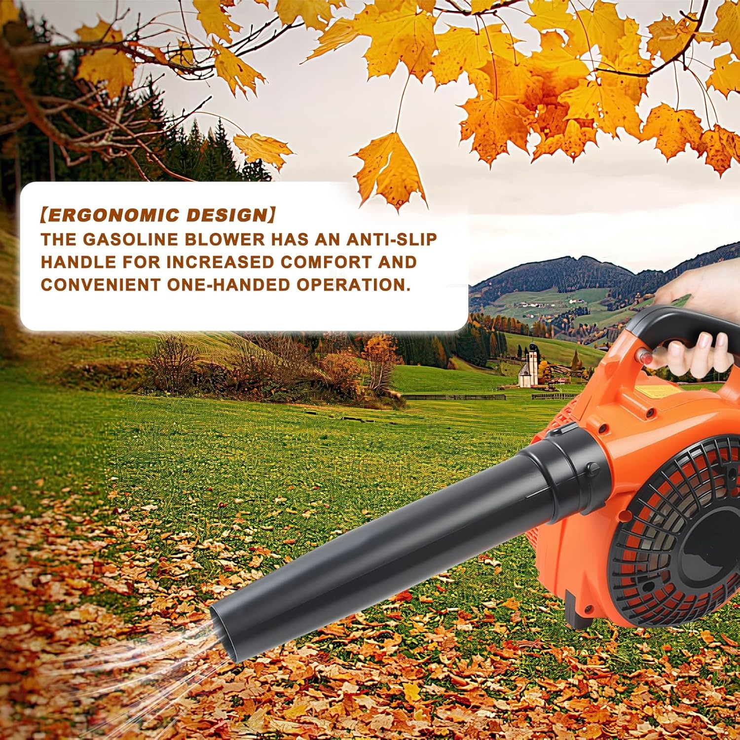 Handheld Petrol Leaf Blower Cordless Leaf Vacuum Leaf Blower 26cc Blowing Device, 380CFM Garden Fan, 2-Stroke Air-Cooled Motor, Portable Motor Blower for Leaves Patios