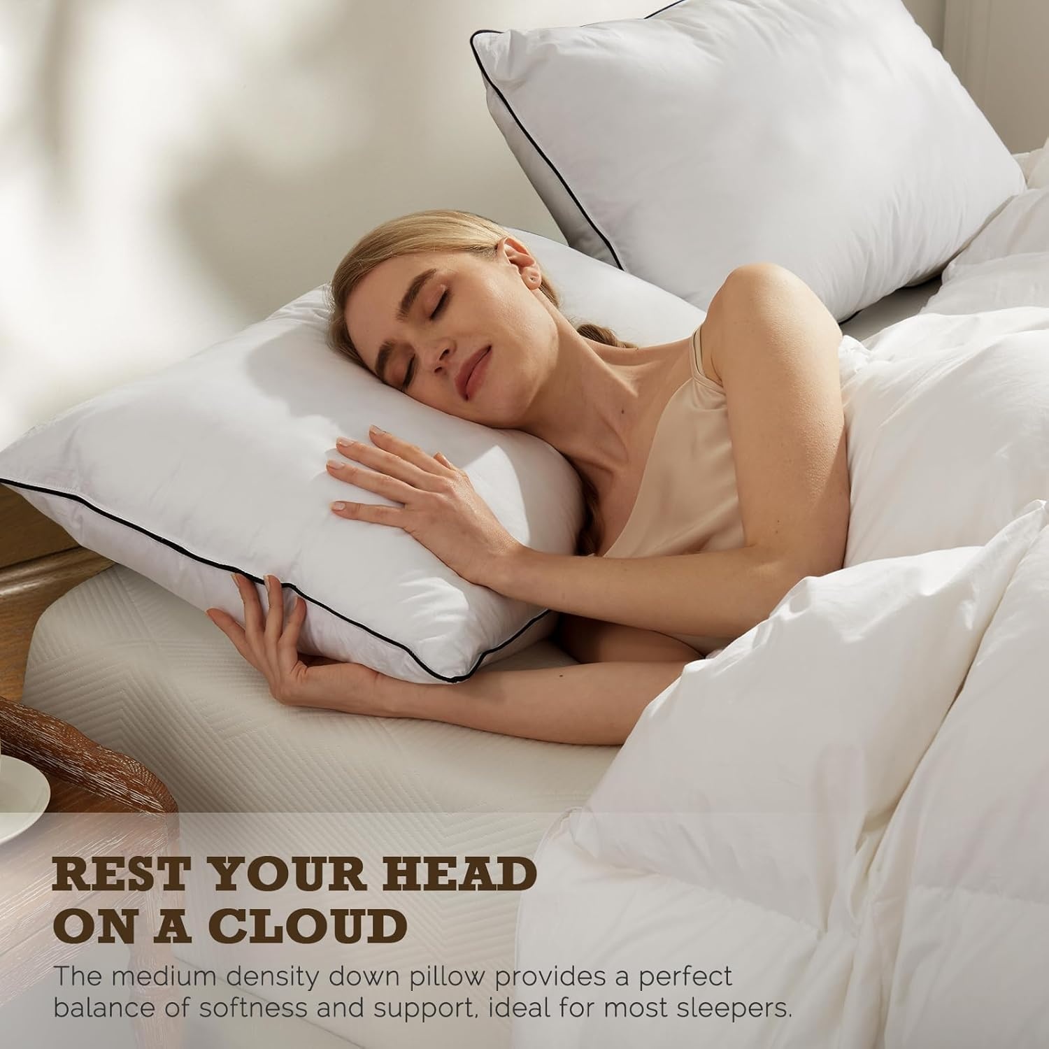 BPC Organic feather down pillows 80x80 Pack of 1 pcs, Luxurious 3-chamber hotel sleeping pillow, 80x80 cm down pillow with 100% cotton cover and goose down filling, White