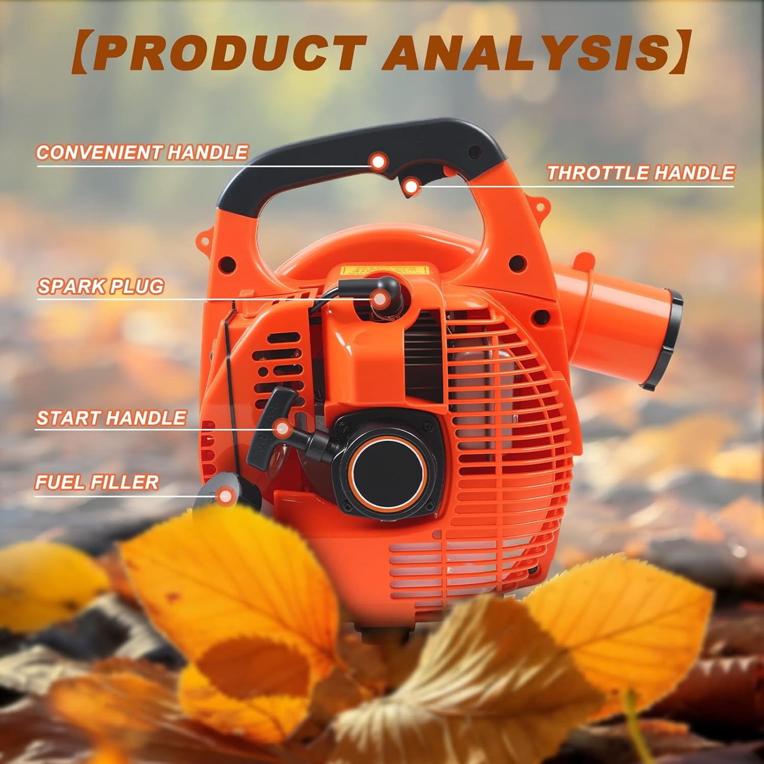 Handheld Petrol Leaf Blower Cordless Leaf Vacuum Leaf Blower 26cc Blowing Device, 380CFM Garden Fan, 2-Stroke Air-Cooled Motor, Portable Motor Blower for Leaves Patios