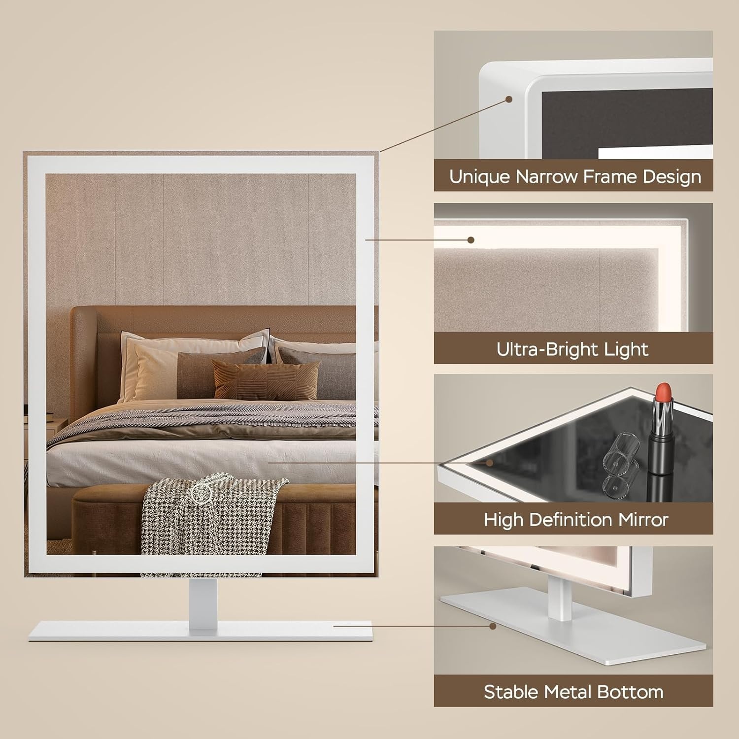 Geretourneerde Make-upspiegel met Verlichting (Wit, 30cm) - 30% Korting!