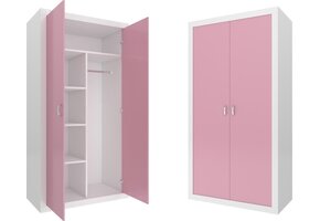 Kinder Kledingkast Wit/Roze (90x190x50cm) - 55% Korting!