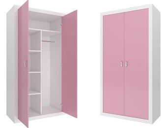 Kinder Kledingkast Wit/Roze (90x190x50cm) - 55% Korting!