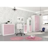 Kinder Kledingkast Wit/Roze (90x190x50cm) - 55% Korting!
