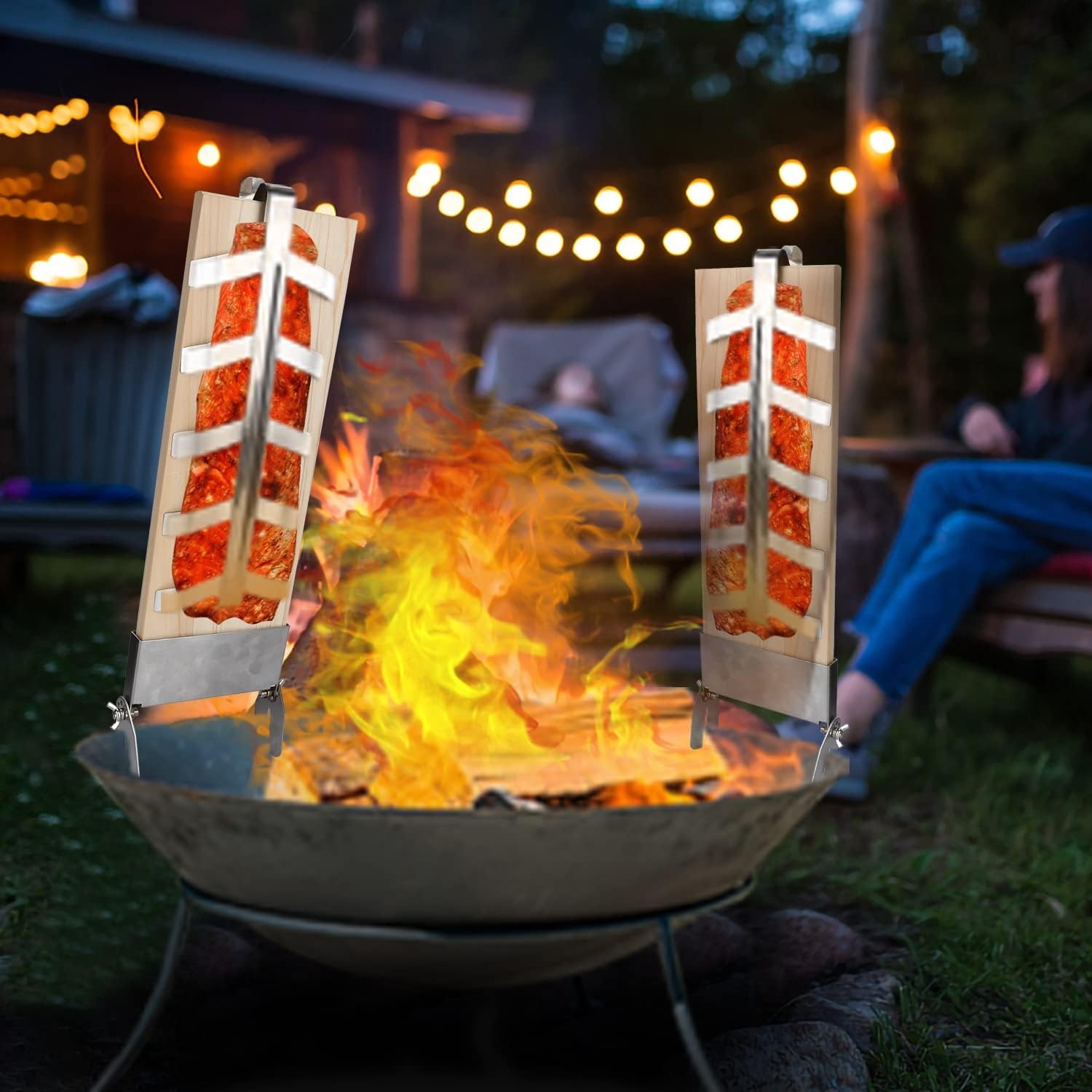 Randaco Zalmplank, rookplank, set van 2, 5 standen instelbaar, met stabiele roestvrijstalen houder, zalm tot 2,5 kg, voor vuurschalen, outdoor, grill, cederhouten plank