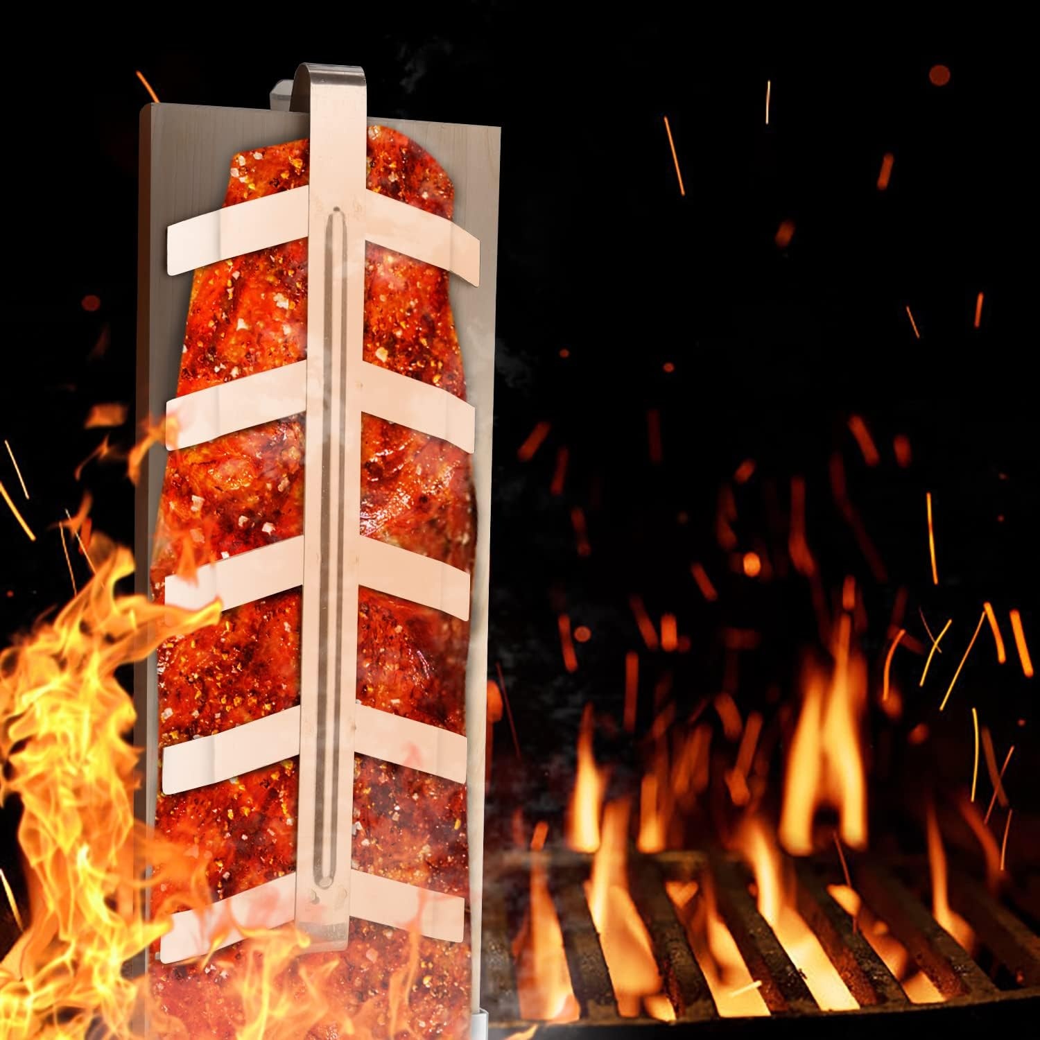 Randaco Zalmplank, rookplank, set van 2, 5 standen instelbaar, met stabiele roestvrijstalen houder, zalm tot 2,5 kg, voor vuurschalen, outdoor, grill, cederhouten plank