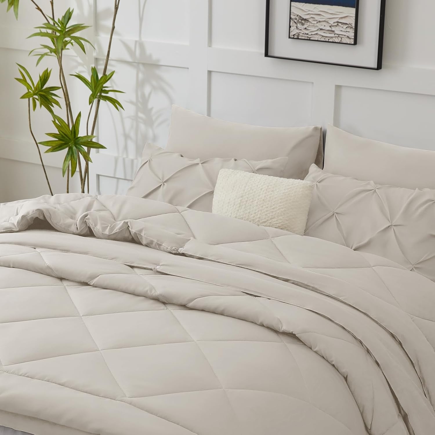 WAVVE Dekbed, 150 cm brede bedden, 4 seizoenen, omkeerbaar, voor tweepersoonsbed, 150 + 300 g/m², 240 x 220 cm, zachte en mijtwerende vezels, warm en comfortabel, beige