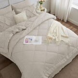 WAVVE Dekbed, 150 cm brede bedden, 4 seizoenen, omkeerbaar, voor tweepersoonsbed, 150 + 300 g/m², 240 x 220 cm, zachte en mijtwerende vezels, warm en comfortabel, beige