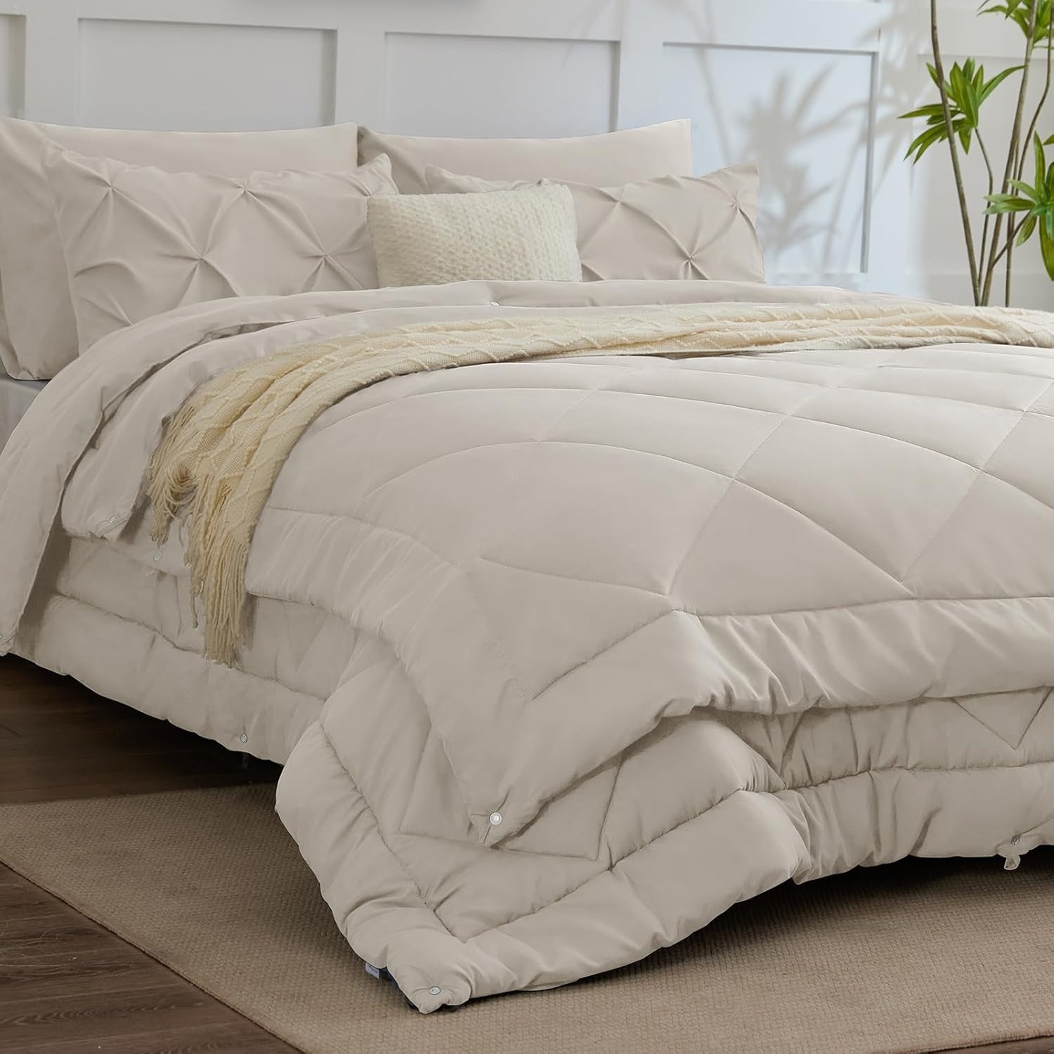 WAVVE Dekbed, 150 cm brede bedden, 4 seizoenen, omkeerbaar, voor tweepersoonsbed, 150 + 300 g/m², 240 x 220 cm, zachte en mijtwerende vezels, warm en comfortabel, beige