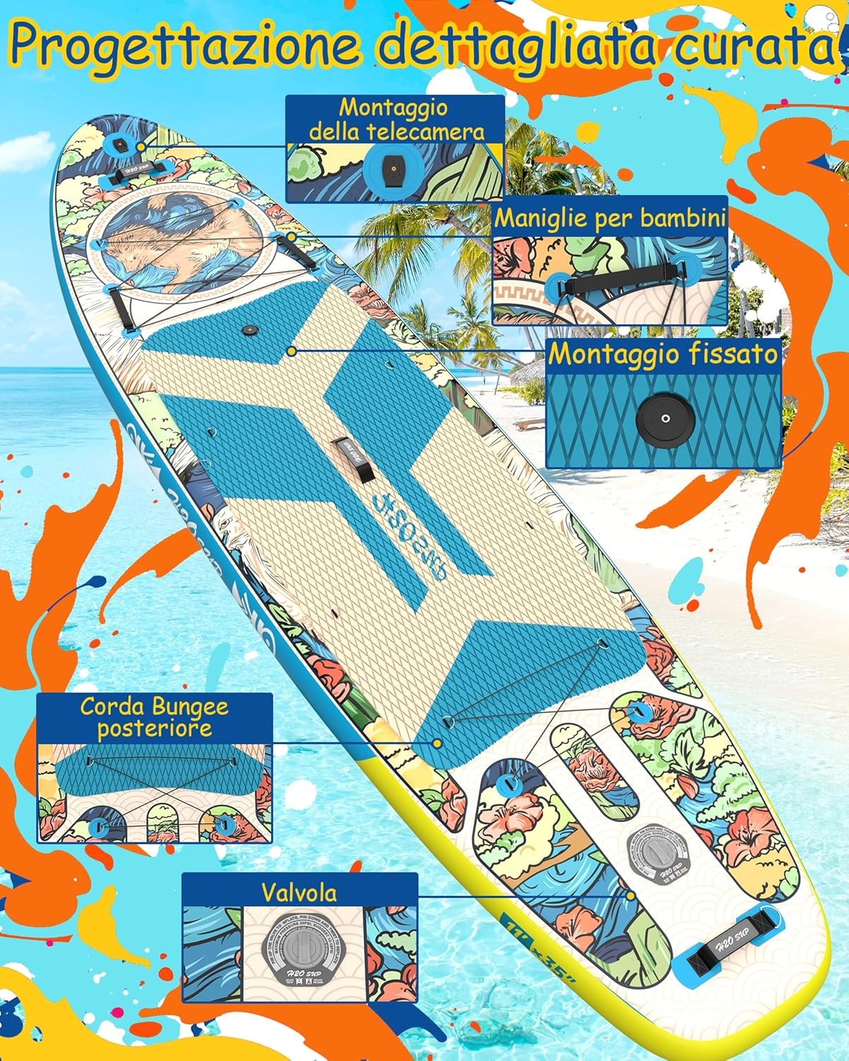 H2OSUP Inflatable SUP Board, 335 x 88 cm, Stand Up Paddle with Premium Accessories, SUP Inflatable Paddle Boards for Adults with 200 kg Capacity for 2 People