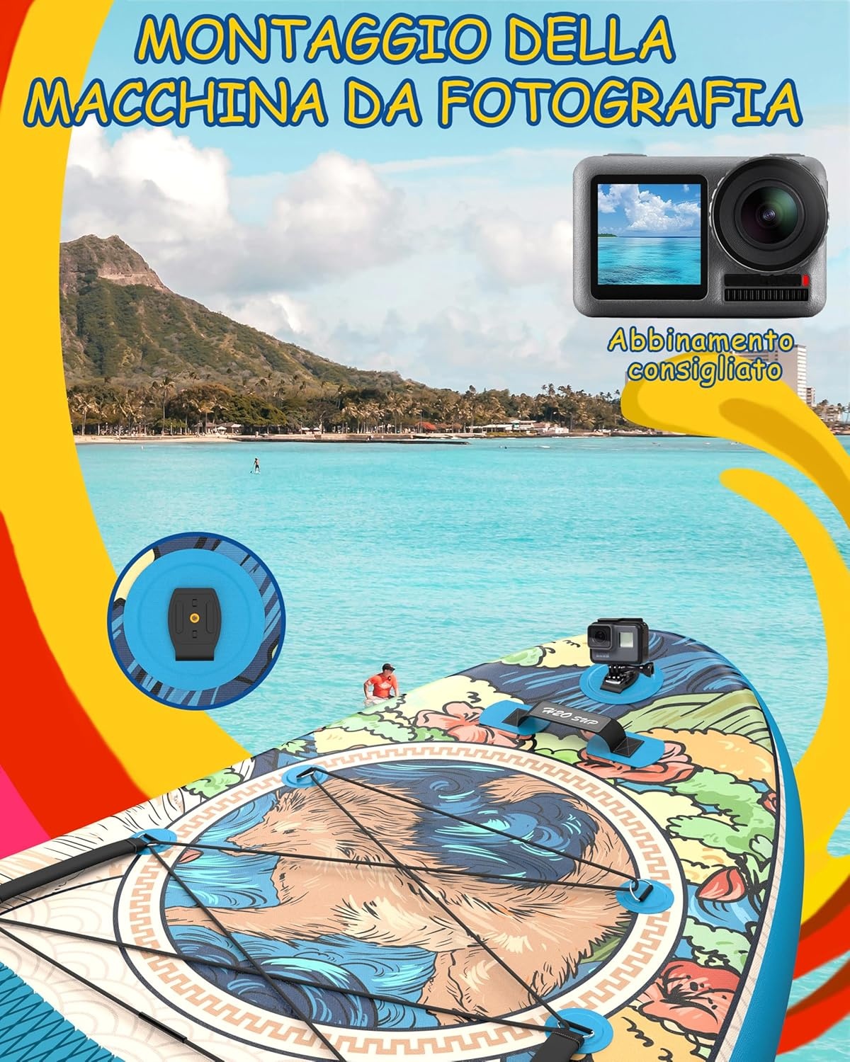 H2OSUP Inflatable SUP Board, 335 x 88 cm, Stand Up Paddle with Premium Accessories, SUP Inflatable Paddle Boards for Adults with 200 kg Capacity for 2 People