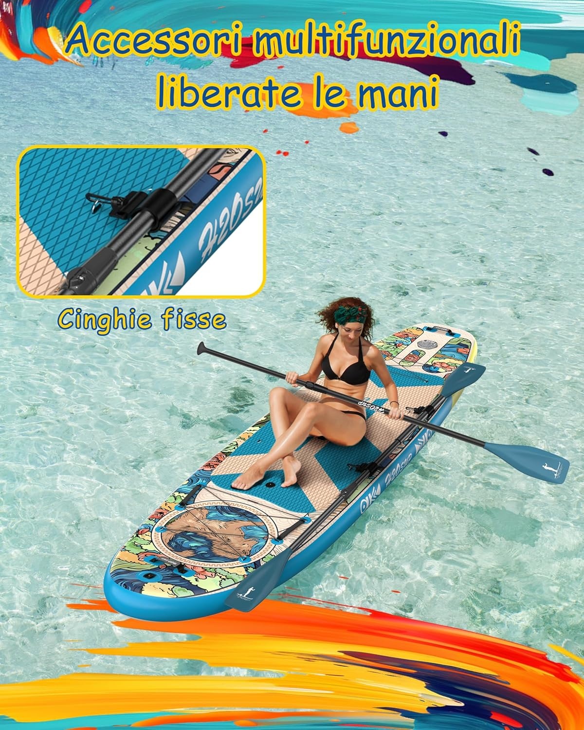 H2OSUP Inflatable SUP Board, 335 x 88 cm, Stand Up Paddle with Premium Accessories, SUP Inflatable Paddle Boards for Adults with 200 kg Capacity for 2 People