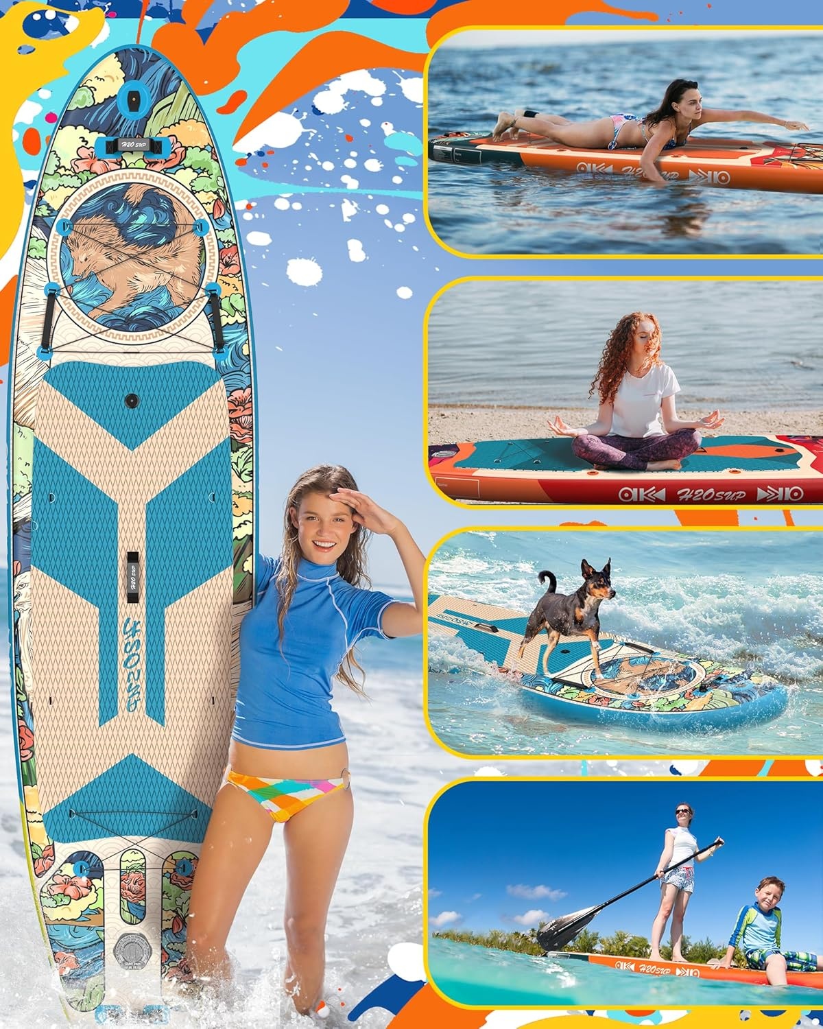 H2OSUP Inflatable SUP Board, 335 x 88 cm, Stand Up Paddle with Premium Accessories, SUP Inflatable Paddle Boards for Adults with 200 kg Capacity for 2 People