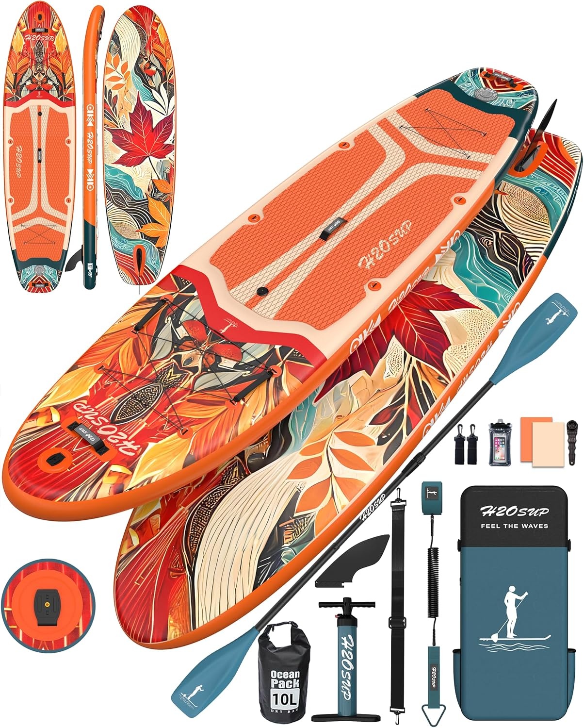 H2OSUP Inflatable SUP Board, 335 x 88 cm, Stand Up Paddle with Premium Accessories, SUP Inflatable Paddle Boards for Adults with 200 kg Capacity for 2 People