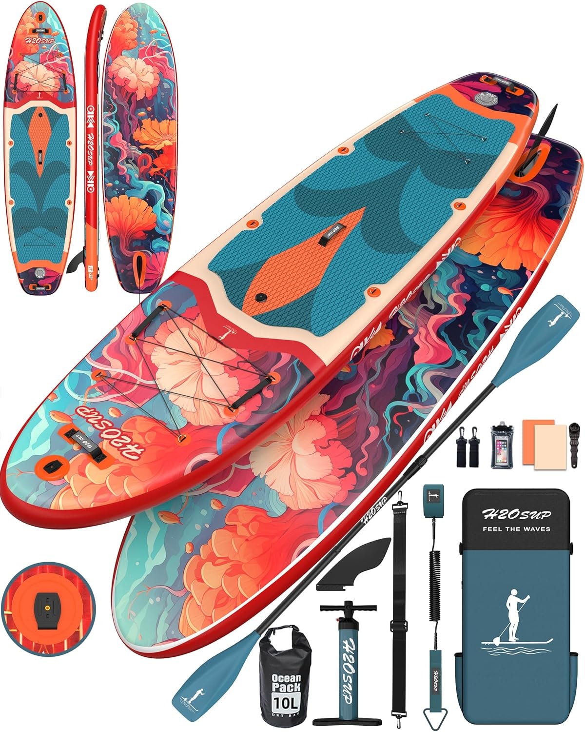 H2OSUP Inflatable SUP Board, 335 x 88 cm, Stand Up Paddle with Premium Accessories, SUP Inflatable Paddle Boards for Adults with 200 kg Capacity for 2 People