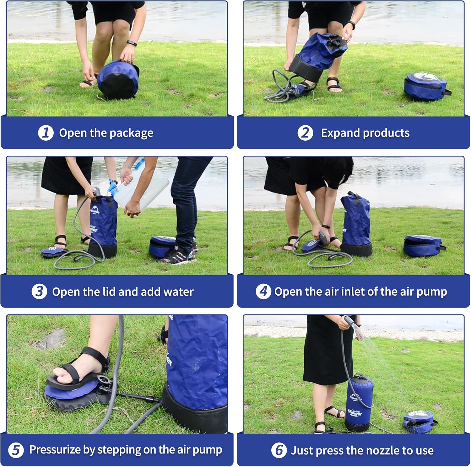 Naturehike Portable Camping Shower Bag Mobile Outdoor Shower with Foot Pump Suitable for Camping, Garden, Travel, Car, Beach Only 1kg 11 Liters
