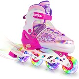 Inline Skates for Girls and Kids, Roller Skates Blades with 4 Size Adjustable Light up Wheels for Kids Girls Beginner Ages 4-8 5-8 6-12 8-12 Indoor Outdoor