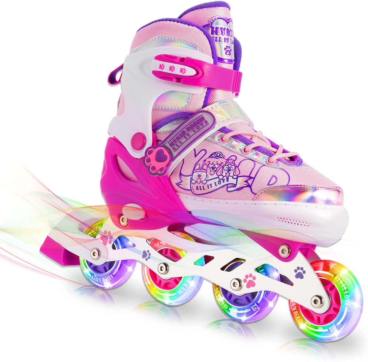 Inline Skates for Girls and Kids, Roller Skates Blades with 4 Size Adjustable Light up Wheels for Kids Girls Beginner Ages 4-8 5-8 6-12 8-12 Indoor Outdoor