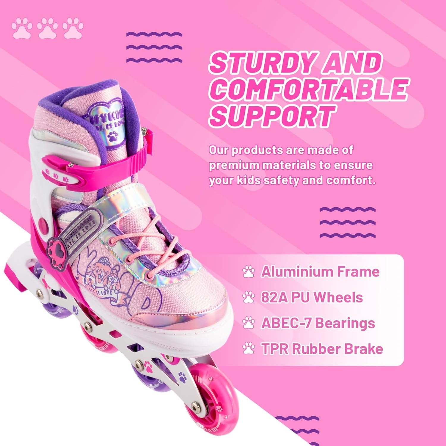 Inline Skates for Girls and Kids, Roller Skates Blades with 4 Size Adjustable Light up Wheels for Kids Girls Beginner Ages 4-8 5-8 6-12 8-12 Indoor Outdoor