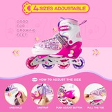 Inline Skates for Girls and Kids, Roller Skates Blades with 4 Size Adjustable Light up Wheels for Kids Girls Beginner Ages 4-8 5-8 6-12 8-12 Indoor Outdoor