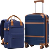 COOLIFE Kabinenkoffer 55x35x20cm voor Ryanair-vliegtuig, handbagage, handbagage, harde koffer met TSA-slot en 4 dubbele wielen, 2 jaar garantie, blauw/bruin, 55 x 35 x 20cm -Set 2tlg
