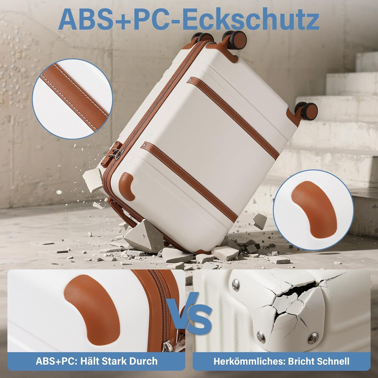 COOLIFE Kabinenkoffer 55x35x20cm voor Ryanair-vliegtuig, handbagage, handbagage, harde koffer met TSA-slot en 4 dubbele wielen, 2 jaar garantie, blauw/bruin, 55 x 35 x 20cm -Set 2tlg