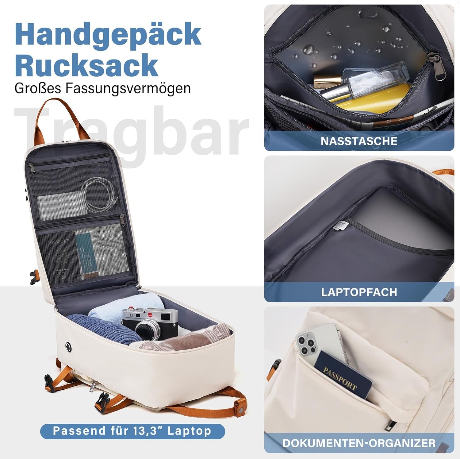 COOLIFE Kabinenkoffer 55x35x20cm voor Ryanair-vliegtuig, handbagage, handbagage, harde koffer met TSA-slot en 4 dubbele wielen, 2 jaar garantie, blauw/bruin, 55 x 35 x 20cm -Set 2tlg