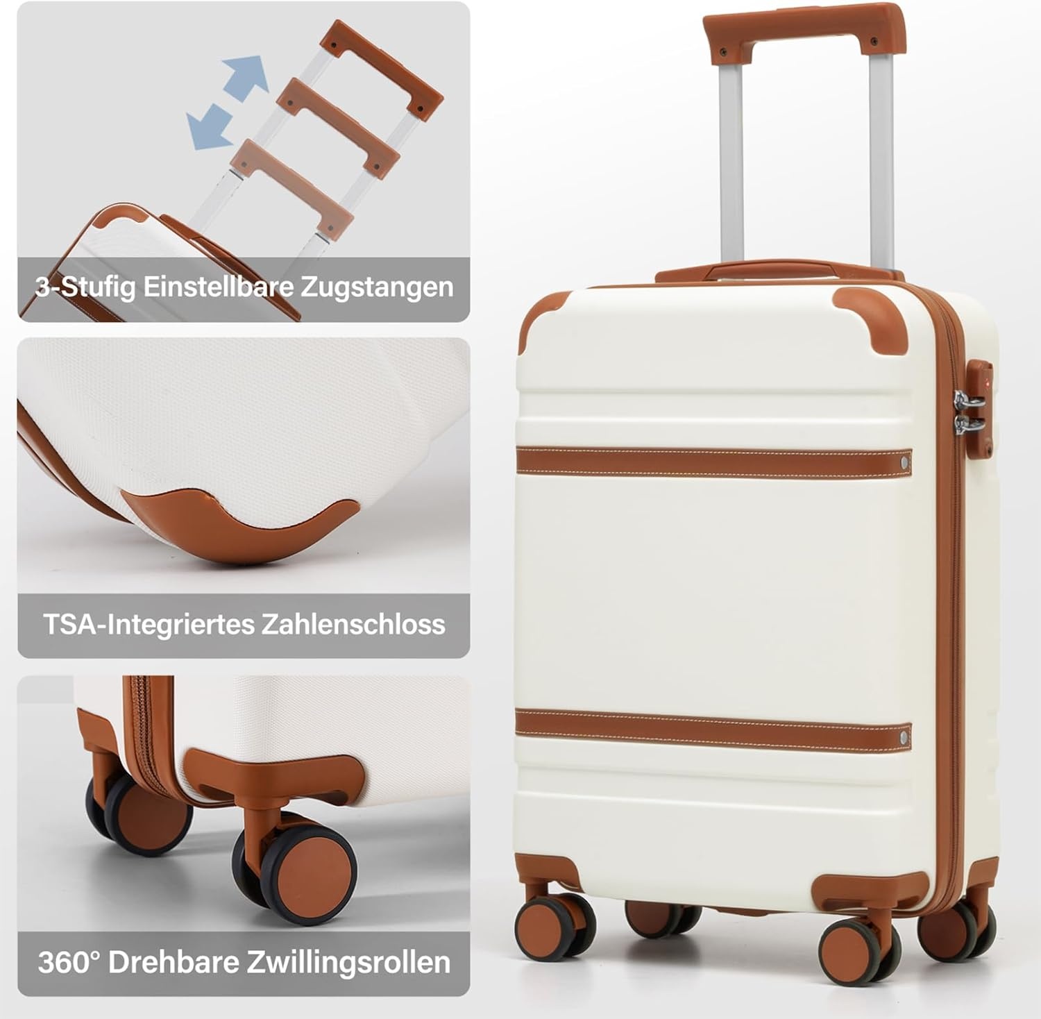 COOLIFE Kabinenkoffer 55x35x20cm voor Ryanair-vliegtuig, handbagage, handbagage, harde koffer met TSA-slot en 4 dubbele wielen, 2 jaar garantie, blauw/bruin, 55 x 35 x 20cm -Set 2tlg