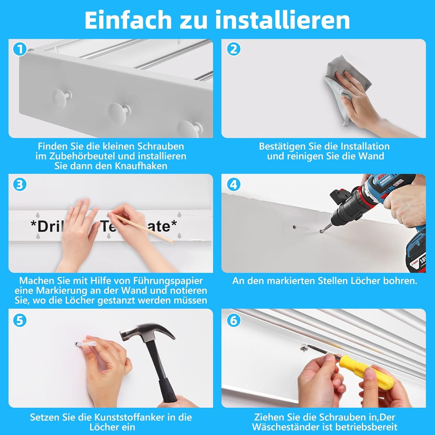 Ruimtebesparend Droogrek Wandmontage (Wit) - 30% Korting